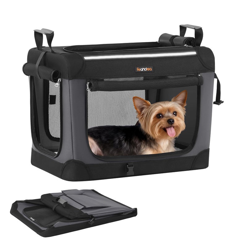Feandrea Collapsible Dog Crate, 20-Inch Portable Dog Travel Crate for Small Dogs, Oxford Fabric Pet Carrier with 4 Mesh Doors, Handles, Storage Pocket, Water Bottle Holder, Ink Black UPDC015BH02 - Image 1