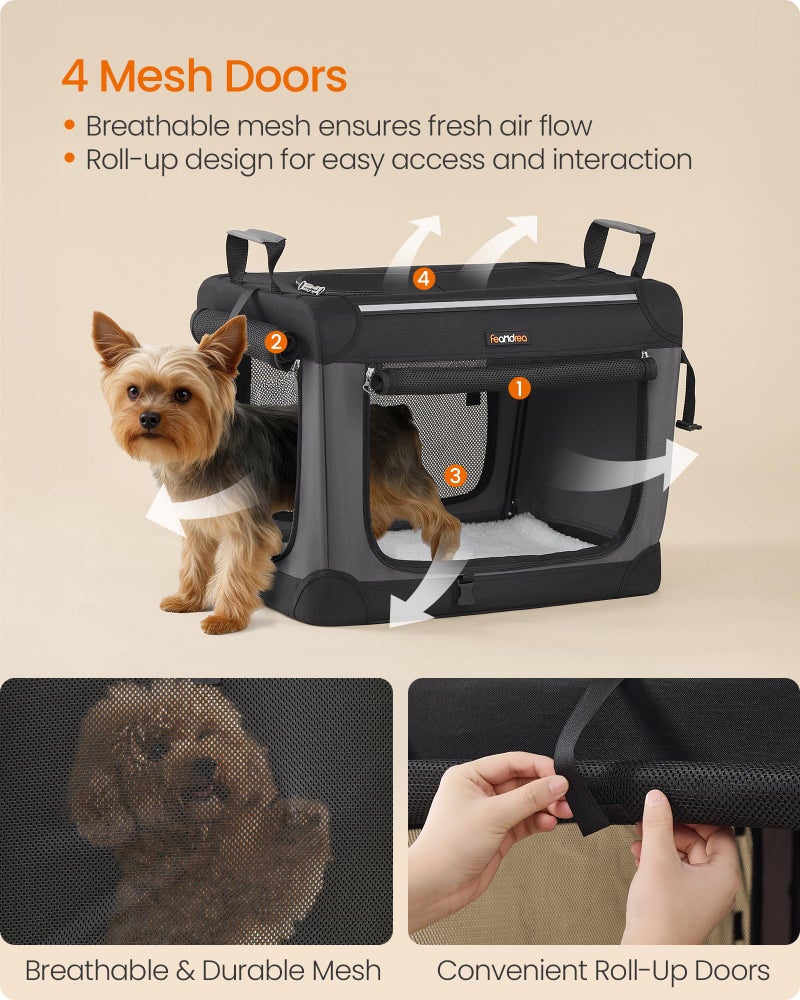 Feandrea Collapsible Dog Crate, 20-Inch Portable Dog Travel Crate for Small Dogs, Oxford Fabric Pet Carrier with 4 Mesh Doors, Handles, Storage Pocket, Water Bottle Holder, Ink Black UPDC015BH02 - Image 4