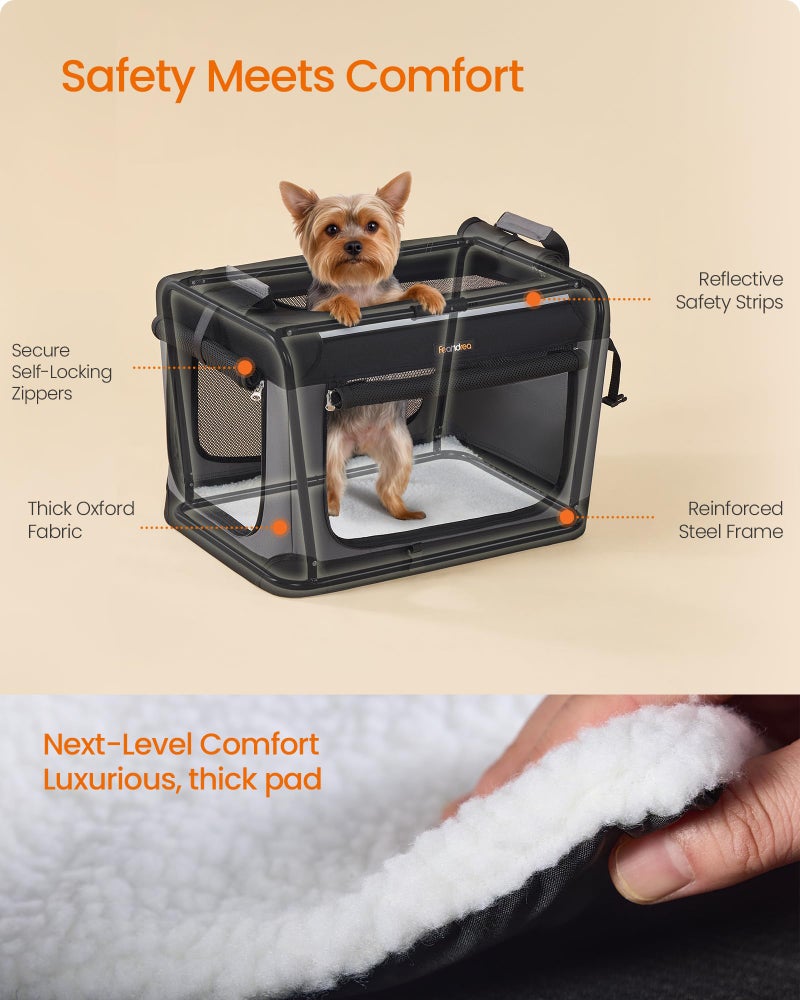 Feandrea Collapsible Dog Crate, 20-Inch Portable Dog Travel Crate for Small Dogs, Oxford Fabric Pet Carrier with 4 Mesh Doors, Handles, Storage Pocket, Water Bottle Holder, Ink Black UPDC015BH02 - Image 5
