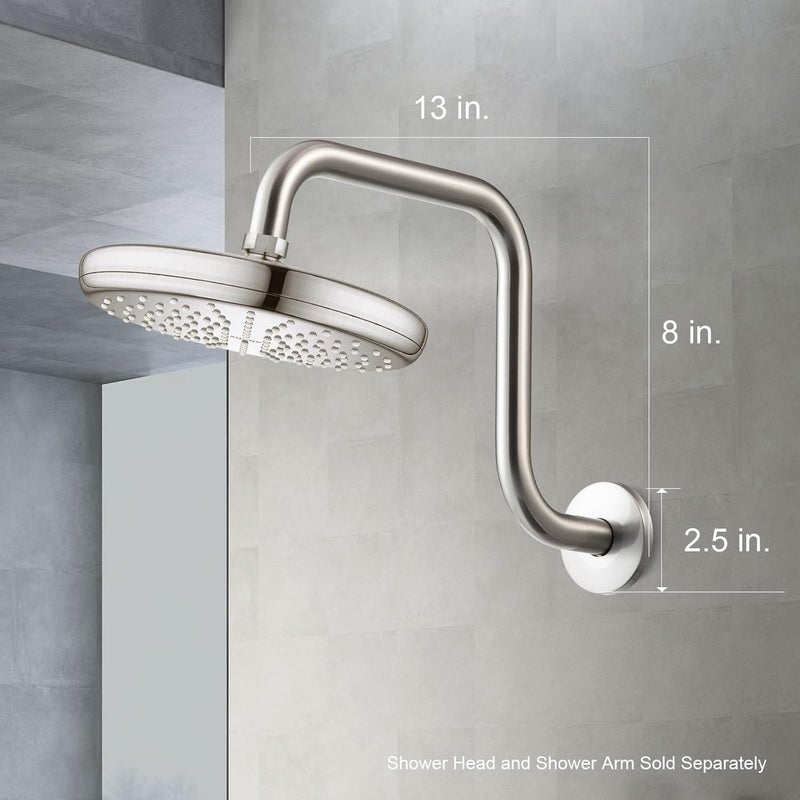 Offo Shower Head Extension Arm 13 in, Brushed Nickel S Shaped High Rise Extender with Flange Shower Head Pipe Arm - Image 5