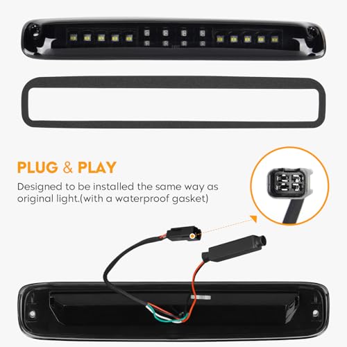 Bomusou Third Brake Light Cargo Lamp Fit for Chevrolet Silverado/GMC Sierra 1500-3500 HD 1999-2006, for Chevrolet Silverado/GMC Sierra 1500-3500 HD Classic 2007 (Black Housing Smoke Lens) - Image 5
