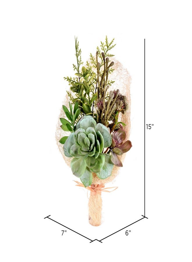 فيكرمان باقة نباتات عصارية خضراء صناعية داخلية من فيكرمان إيفري داي مقاس 15 بوصة - نباتات عصارية متعددة في قاعدة شبكية بلون طبيعي - ترتيب نباتات عصارية جاهز - لا تحتاج إلى صيانة - Image 2