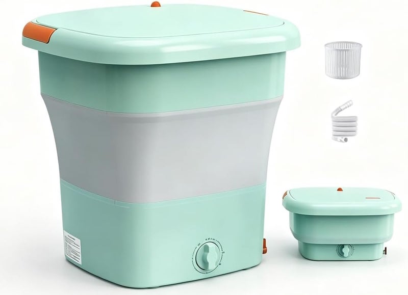 TDOO 12L Folding Clothes Washing Machine, Portable Mini Automatic Home Travel Washing Machine, Lightweight Underwear Washer for Apartment, Laundry, Camping, RV, Travel, Underwear, Personal, Baby - GREEN - Image 1