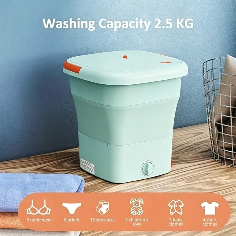 TDOO 12L Folding Clothes Washing Machine, Portable Mini Automatic Home Travel Washing Machine, Lightweight Underwear Washer for Apartment, Laundry, Camping, RV, Travel, Underwear, Personal, Baby - GREEN - Image 2