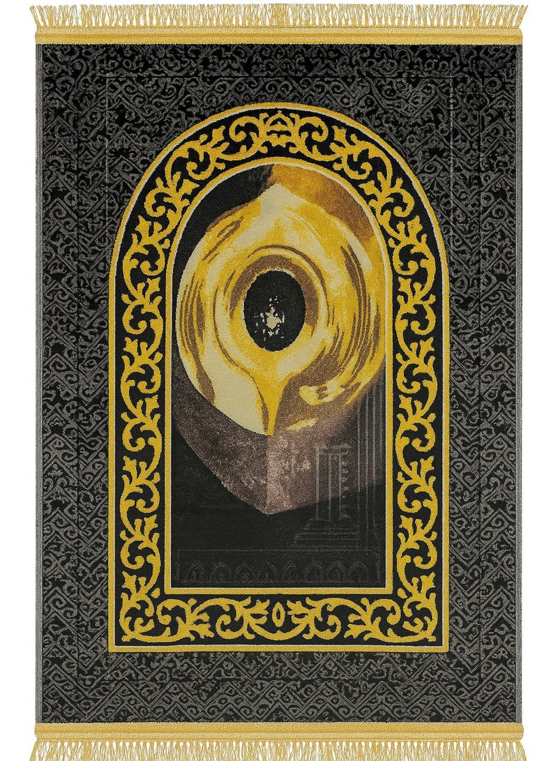 Fabienne Anti-Slip Velvet Top Muslim Prayer Mat Hajarul Aswad Printed Black 80x120 cm  - Image 1