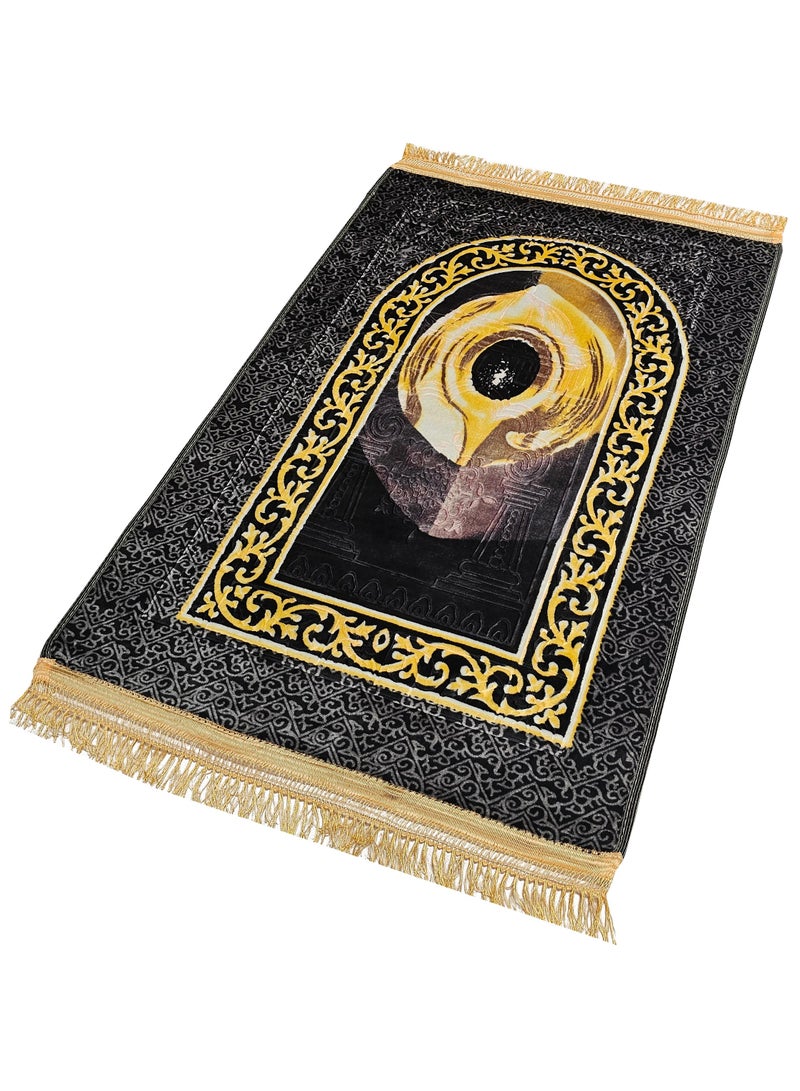 Fabienne Anti-Slip Velvet Top Muslim Prayer Mat Hajarul Aswad Printed Black 80x120 cm  - Image 2