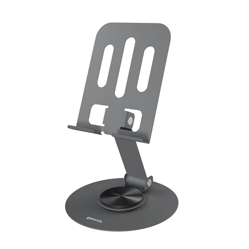 Geonix Trek M3 360° Rotatable & Foldable Mobile Phone Stand – Metallic, Adjustable Height & Angle, Universal Holder for Smartphones & Tablets (Grey) - Image 1