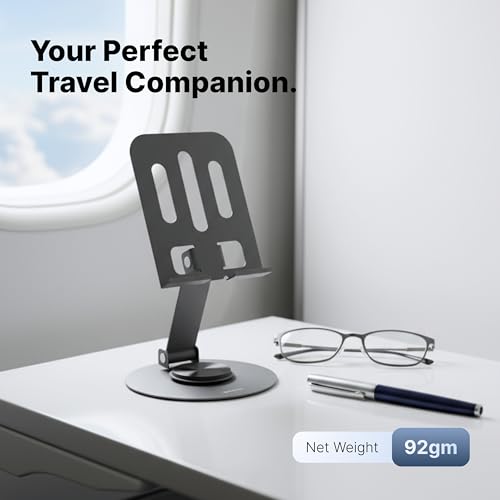 Geonix Trek M3 360° Rotatable & Foldable Mobile Phone Stand – Metallic, Adjustable Height & Angle, Universal Holder for Smartphones & Tablets (Grey) - Image 4