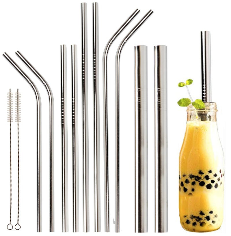 Youngever Youngever Reusable Stainless Steel Straws with 2 Extra Wide Straws for Smoothie and Bubble Tea to Go Bag 20 Ounce and 30 Ounce Tumblers Silver