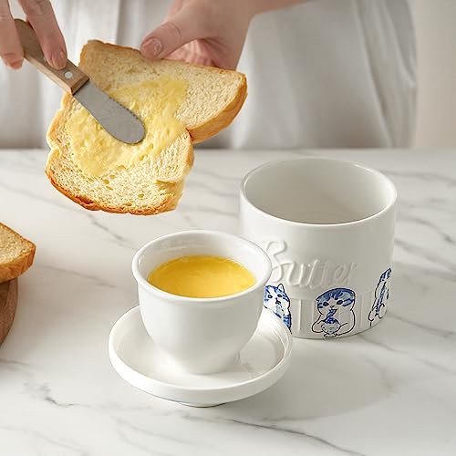 Toptier Butter Crock for Counter With Water Line, On Demand Spreadable Butter, Ceramic Butter Keeper to Leave On Counter, French Butter Dish with Lid (Hungry Cat) - Image 4