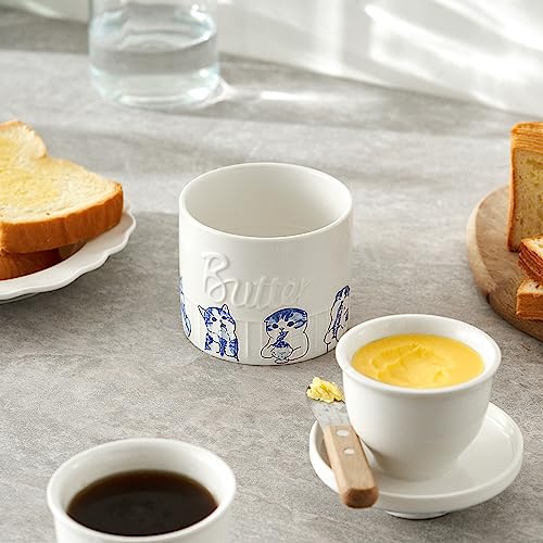 Toptier Butter Crock for Counter With Water Line, On Demand Spreadable Butter, Ceramic Butter Keeper to Leave On Counter, French Butter Dish with Lid (Hungry Cat) - Image 3