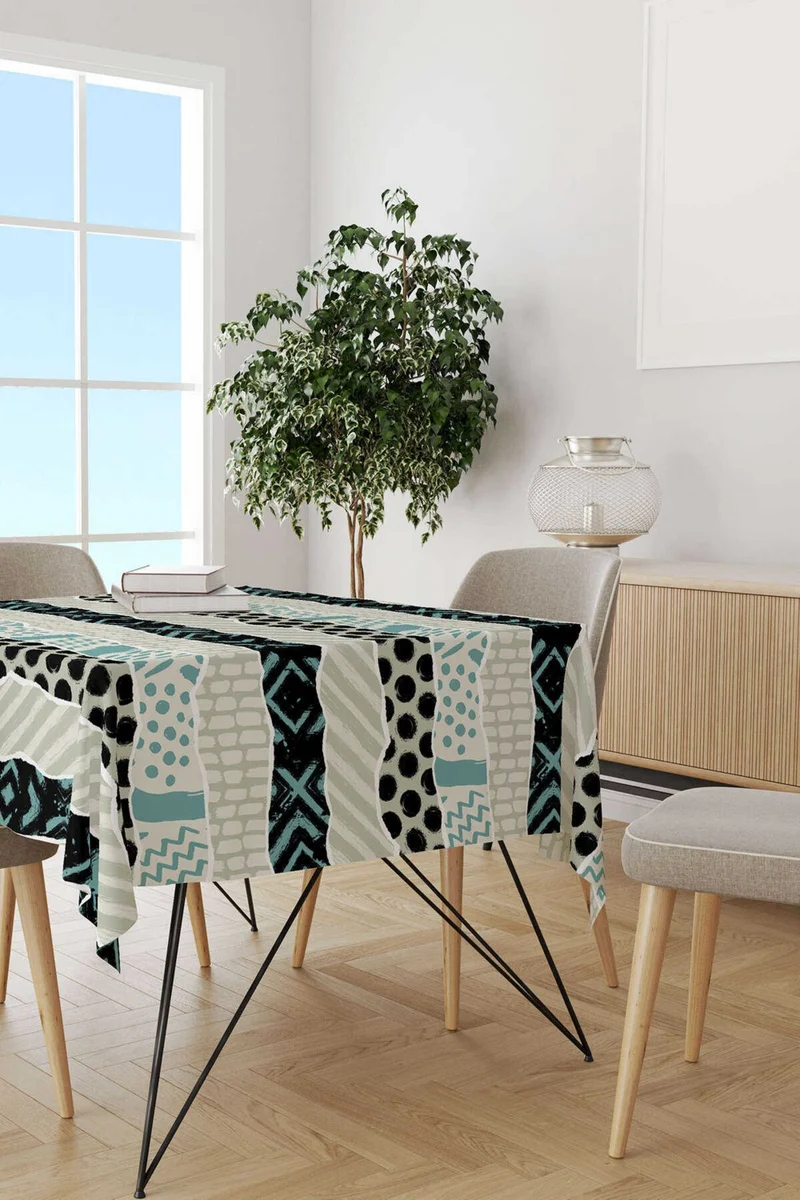 Cango Home Blue Black Geometric Patterned Tablecloth CGH101-MS