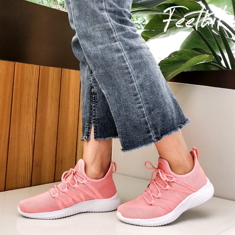 Feethit Womens Slip On Running Shoes Non Slip Walking Shoes Lightweight Gym Workout Shoes Breathable Fashion Sneakers All Pink Size 10.5 - Image 2