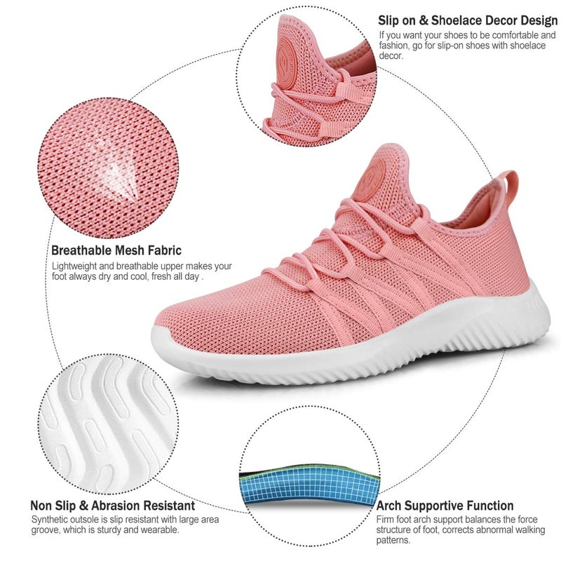 Feethit Womens Slip On Running Shoes Non Slip Walking Shoes Lightweight Gym Workout Shoes Breathable Fashion Sneakers All Pink Size 10.5 - Image 4