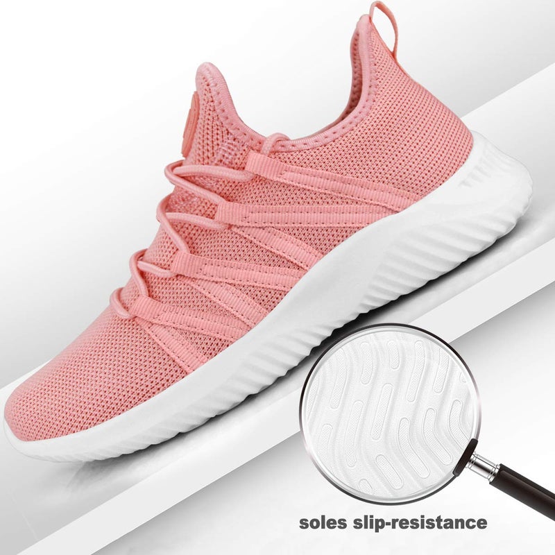 Feethit Womens Slip On Running Shoes Non Slip Walking Shoes Lightweight Gym Workout Shoes Breathable Fashion Sneakers All Pink Size 10.5 - Image 5