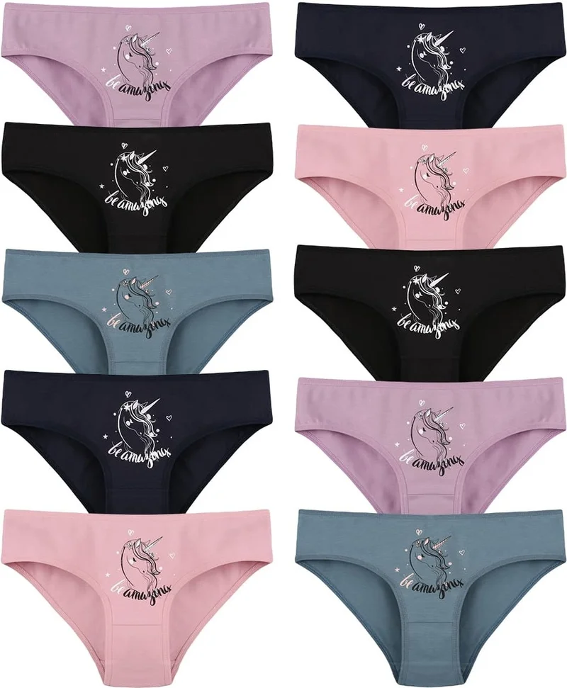Donella 10-Piece Colorful Unicorn Printed Young Girls' Panties - 5171PB10