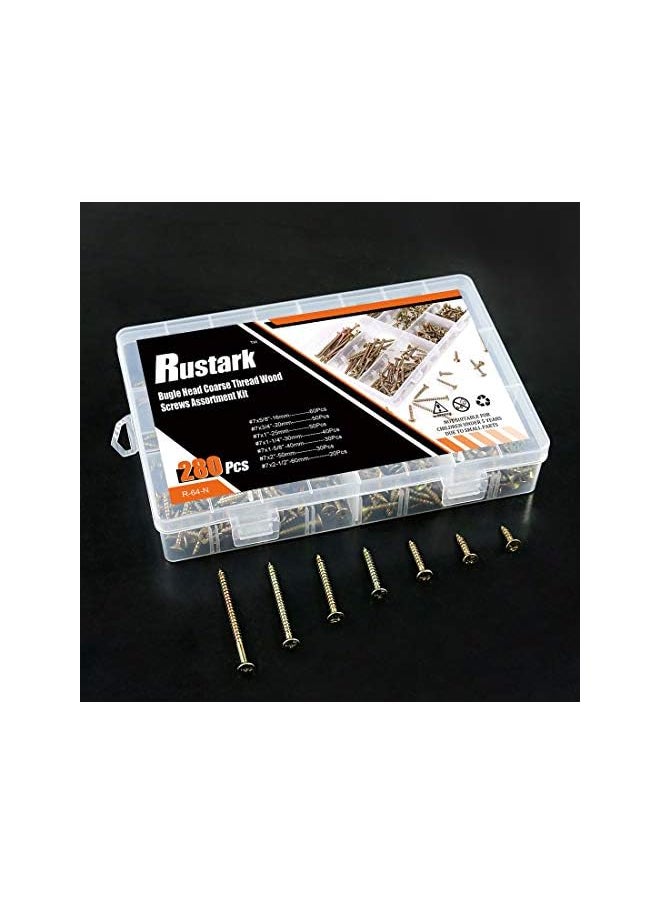 Rustark - Rustark 280-Pcs [#7 5/8'' to 2-1/2''] Phillips Bugle Head Coarse Thread Drywall Screw Self Tapping Wood Screws Assortment Kit Ideal for Drywall Sheetrock - Zinc Plated Carbon Steel - Image 1