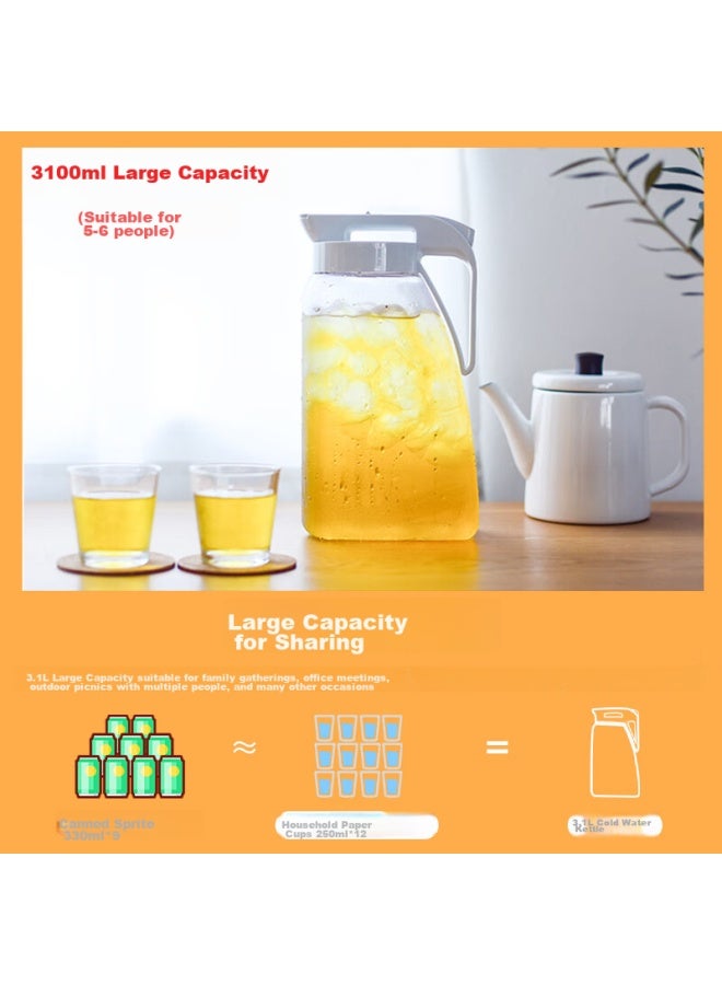 Asvel Plastic Cold Water Pitcher, Large Capacity, For Brewing Tea, Refrigerator Juice Pitcher, Food-grade, Heat-resistant, 3.1l - Image 4