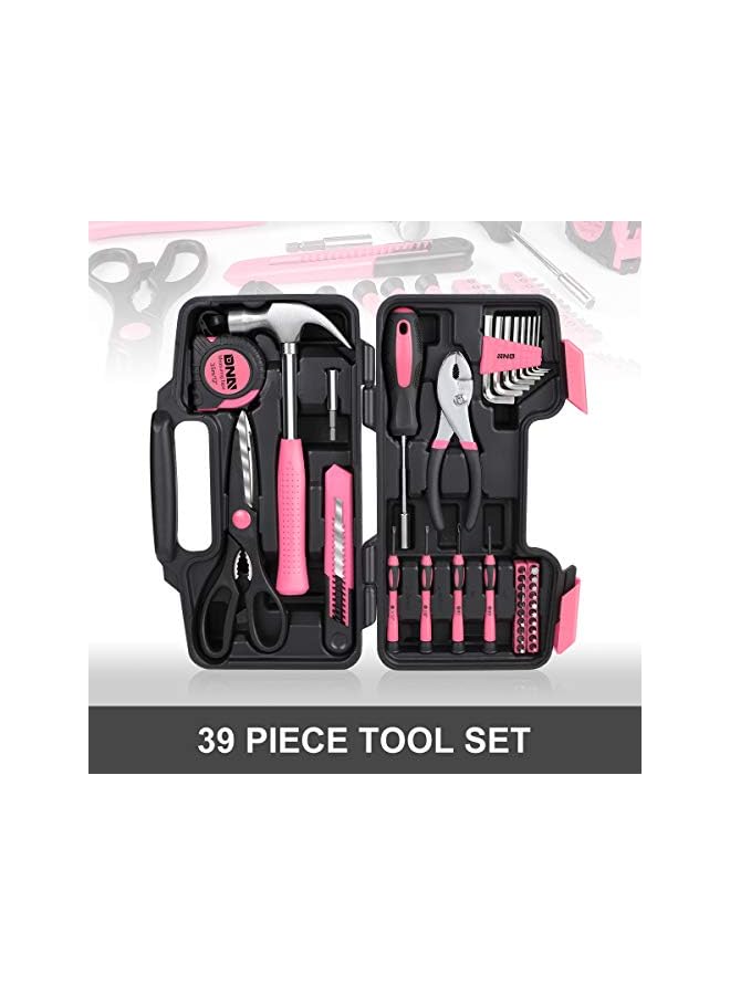 39 Piece Household Tool Set General Repair Small Hand Tool Kit Storage Case For Home Garage Office College Dormitory Use Pink Tools 00009  - Image 3