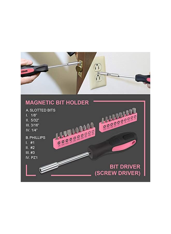 39 Piece Household Tool Set General Repair Small Hand Tool Kit Storage Case For Home Garage Office College Dormitory Use Pink Tools 00009  - Image 5