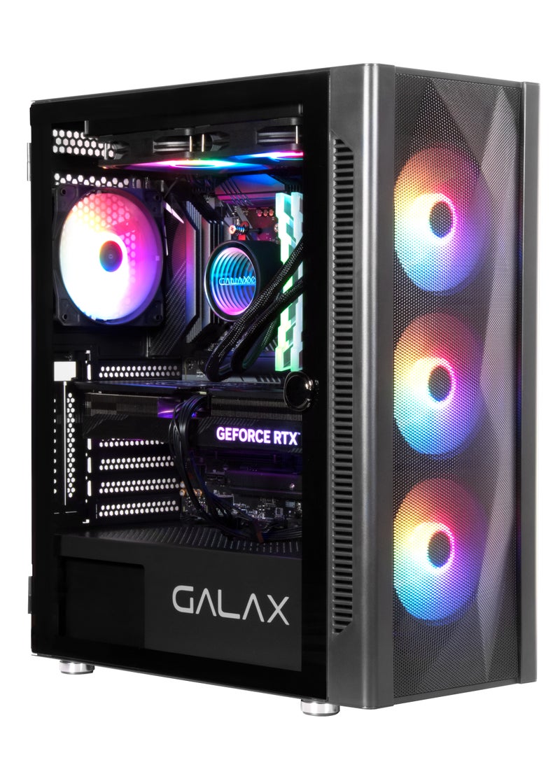 حافظة كمبيوتر GALAX (REV-06)، 4 مراوح تجميع RGB مسبقة التثبيت، تصميم هريس بسيط، ATX، M-ATX، ITX، 4 مراوح ARGB، ATX، M-ATX، ITX، اللوحة الأمامية - ABS، غطاء شبكي، اللوحة العلوية - غطاء معدني، زجاج مقسّى على اليسار، غطاء معدني على اليمين، 3.5 بوصة (HDD)-2، 2.5 بوصة (SSD)-3، أزرار إدخال/إخراج -2، منفذ(ات) USB1.1-0، منفذ(ات) USB2.0-2، منفذ(ات) USB3.0-1، دعم صوت عالي الدقة-1، دعم تبريد مائي (بحجم المبرد) | أسود