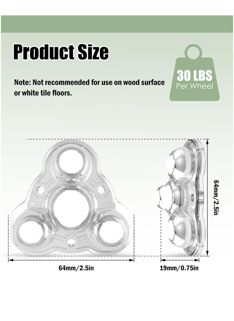 XICEN 4 PCS Self Adhesive Caster Wheels ,Swivel Wheels for Furniture ,2.4 Inch Steel Universal Wheel, 30 LBS Load Capacity Per Caster, for Appliance (with 4 Ball Bearings, Clear )  - Image 3
