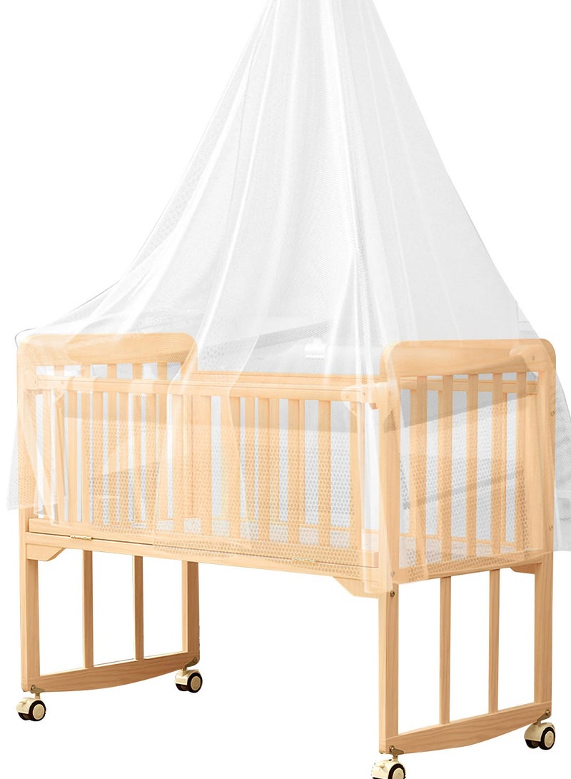 MaBaby Wooden Baby Cots With Mosquito Net, Pushable Baby Rocking Beside Crib With Removable Wheels (Small Size:102*83*60cm) - Image 1