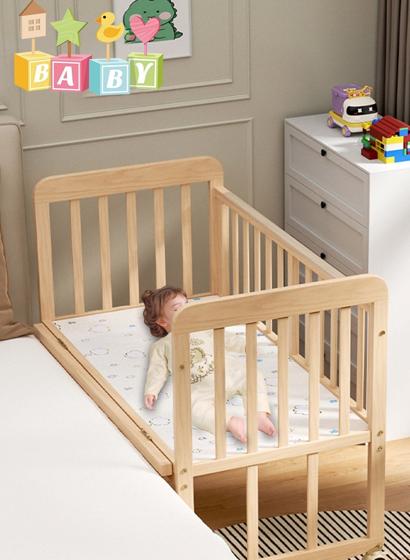 MaBaby Wooden Baby Cots With Mosquito Net, Pushable Baby Rocking Beside Crib With Removable Wheels (Small Size:102*83*60cm) - Image 2