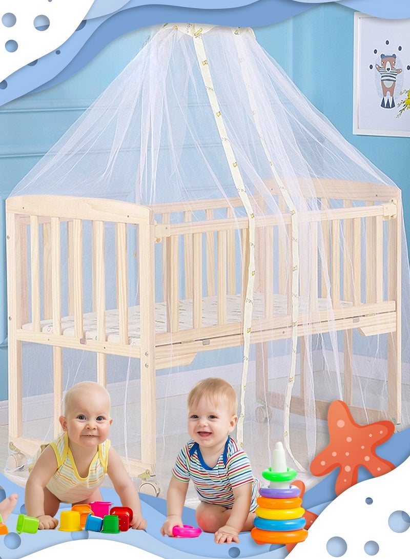 MaBaby Wooden Baby Cots With Mosquito Net, Pushable Baby Rocking Beside Crib With Removable Wheels (Small Size:102*83*60cm) - Image 3