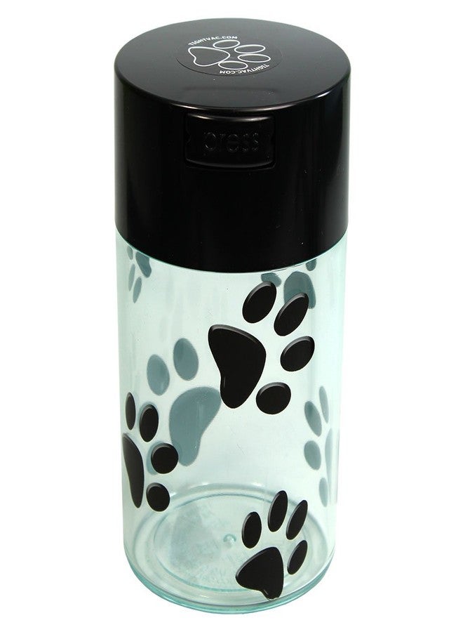 Tightpac Pawvac 6 Ounce Vacuum Sealed Pet Food Storage Container; Black Cap & Clear Body/Black Paws - Image 1