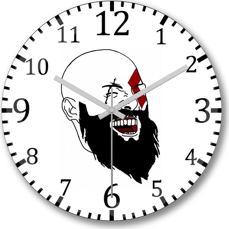 Print Shop Kratos Laughing Wall Clock Domed Real Glass