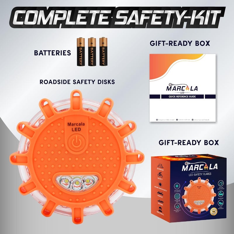 Marcala LED Road Flares 1-Pack | DOT Compliant LED Road Flares Car Emergency Kit | Emergency Flares w/Batteries Installed | Emergency Roadside Lights | 9 Flashing Modes to Get Noticed a Mile Away! - Image 2