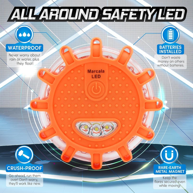 Marcala LED Road Flares 1-Pack | DOT Compliant LED Road Flares Car Emergency Kit | Emergency Flares w/Batteries Installed | Emergency Roadside Lights | 9 Flashing Modes to Get Noticed a Mile Away! - Image 4
