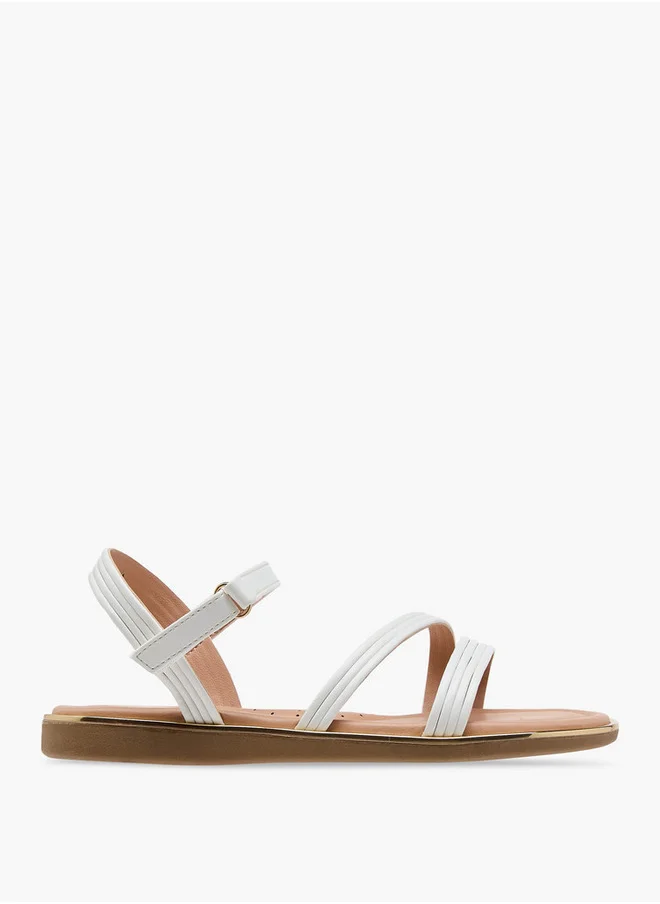 جونيورز Girls Solid Open Toe Sandals with Hook and Loop Closure