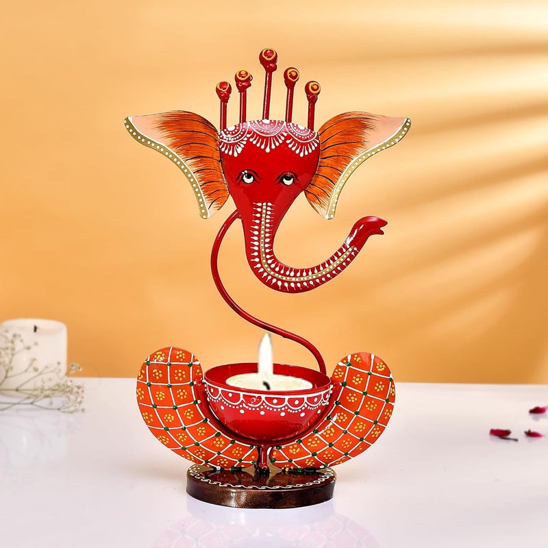 Craftam Metal Ganesha Tealight Candle Holder Stand for Home Living Room Decorative Gift Items - Image 1