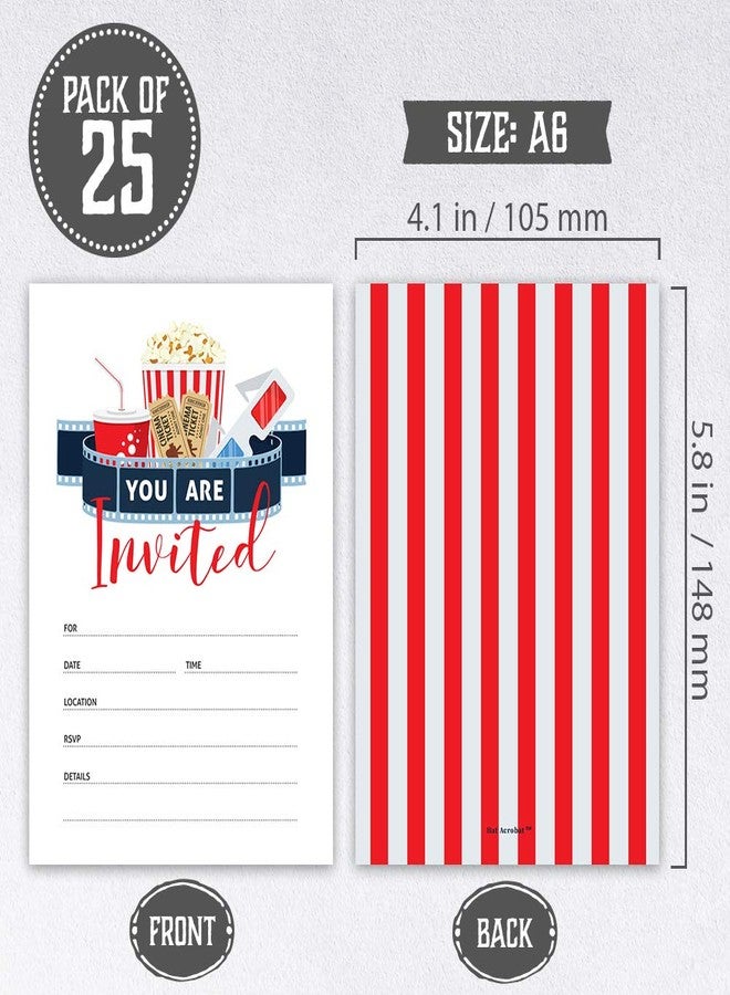 Hat Acrobat Movie Party Invitations with Envelopes Perfect for Movie Theme Party, Hollywood Party, Red Carpet Party, Movie Night, for Girls, Boys, Pack of 25 (Popcorn Bag) - Image 2