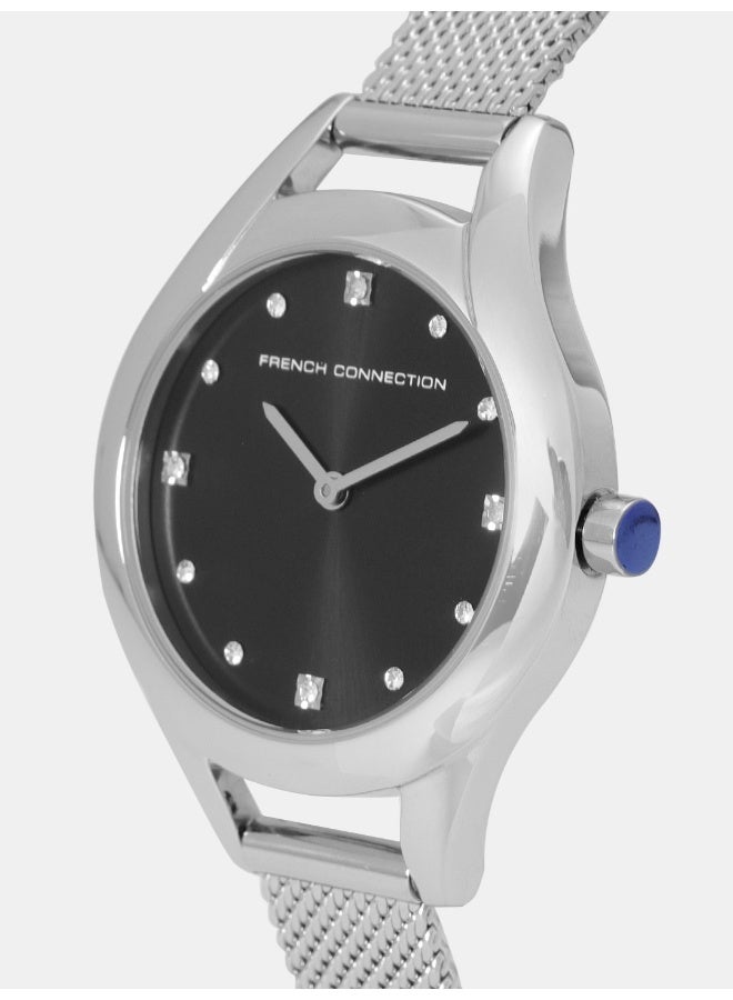 French Connection Women's Black Dial Silver Stainless Steel Bracelet Analog Watch 34mm - Image 2