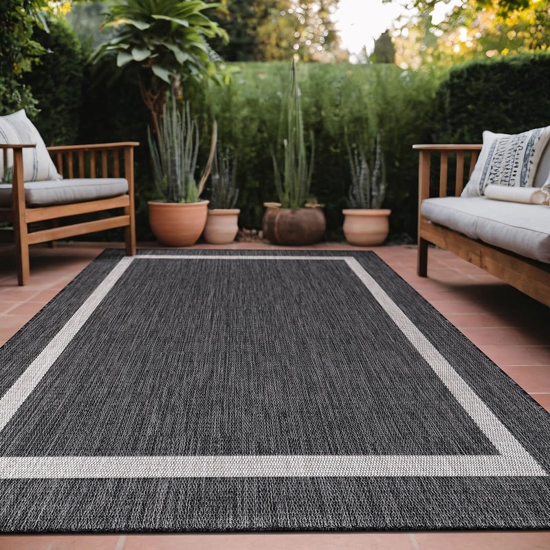 Luul Home Bordered Outdoor Rug 5x7 Washable Outside Carpet for Indoor Patio Porch Waterproof Easy Cleaning Non Shedding Area Rugs Gray 5 x 7 - Image 1