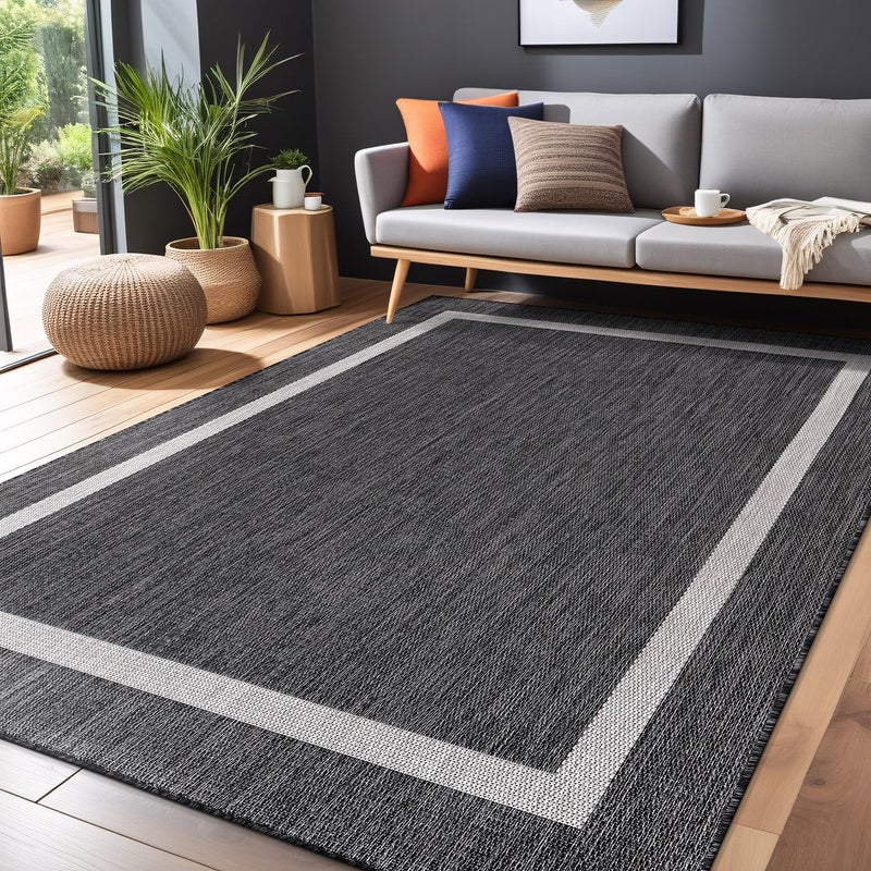 Luul Home Bordered Outdoor Rug 5x7 Washable Outside Carpet for Indoor Patio Porch Waterproof Easy Cleaning Non Shedding Area Rugs Gray 5 x 7 - Image 4