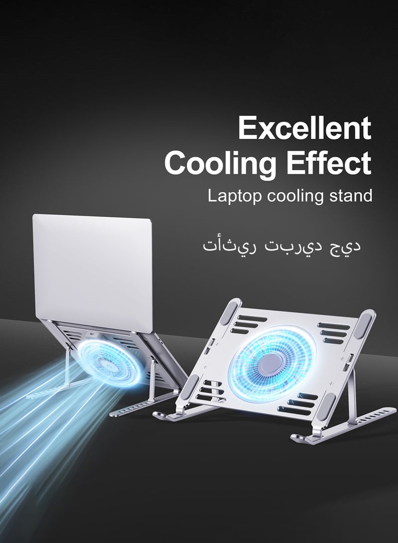 هوديوس حامل لابتوب من سبائك الألومنيوم مع مروحة، زاوية قابلة للتعديل، قابل للطي، ثابت وغير قابل للانزلاق، رمادي فضي - Image 2