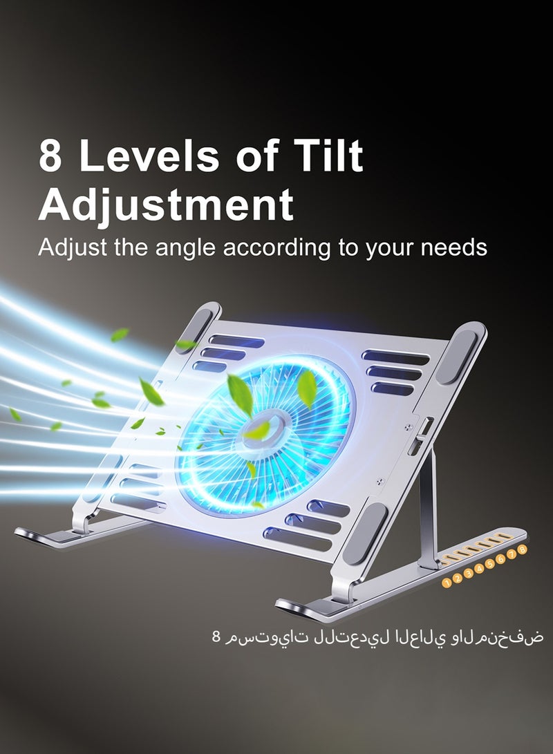 هوديوس حامل لابتوب من سبائك الألومنيوم مع مروحة، زاوية قابلة للتعديل، قابل للطي، ثابت وغير قابل للانزلاق، رمادي فضي - Image 5
