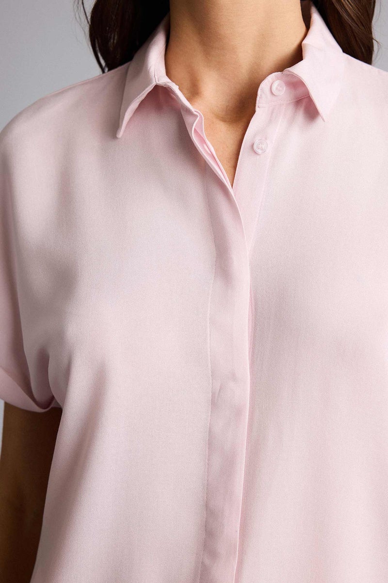 DeFacto Pink Woman Regular Fit Shirt Collar Short Sleeve Shirt Casual - Image 4