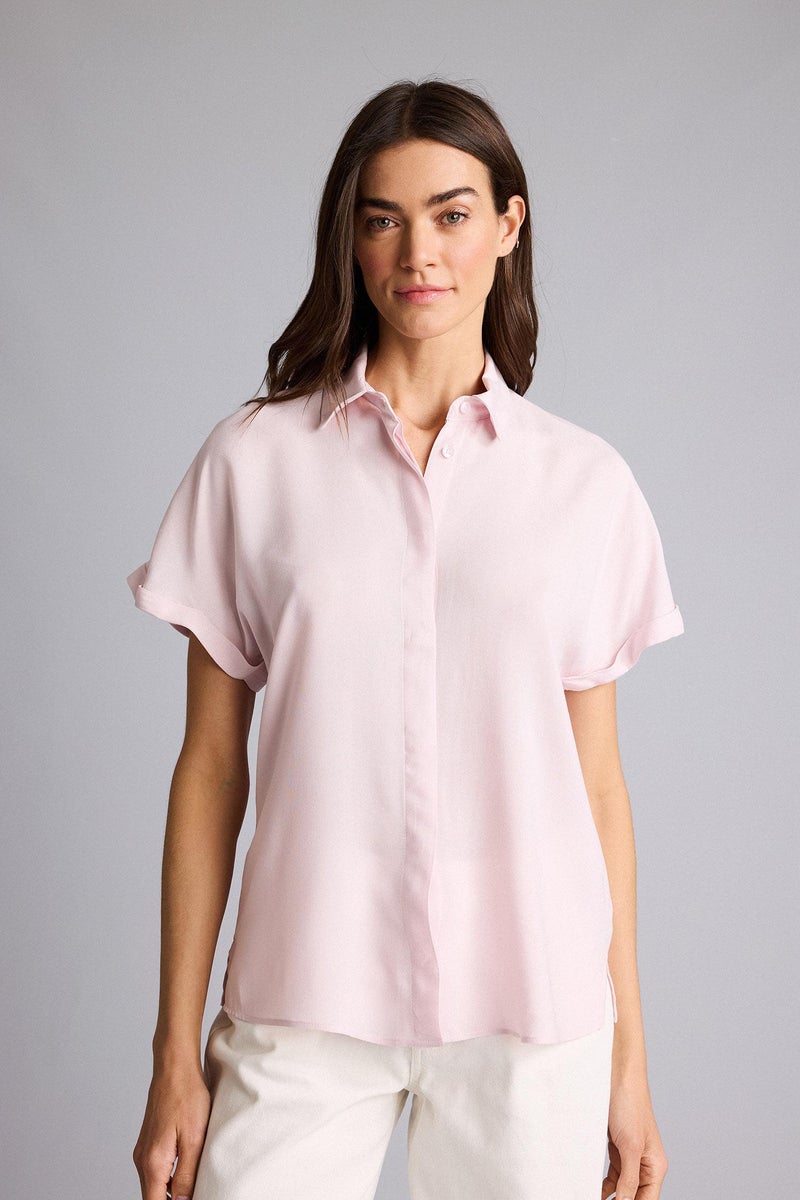 DeFacto Pink Woman Regular Fit Shirt Collar Short Sleeve Shirt Casual - Image 3