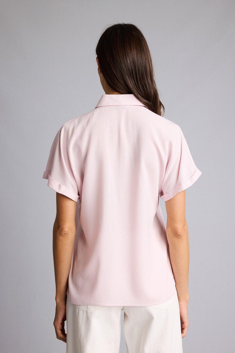 DeFacto Pink Woman Regular Fit Shirt Collar Short Sleeve Shirt Casual - Image 5