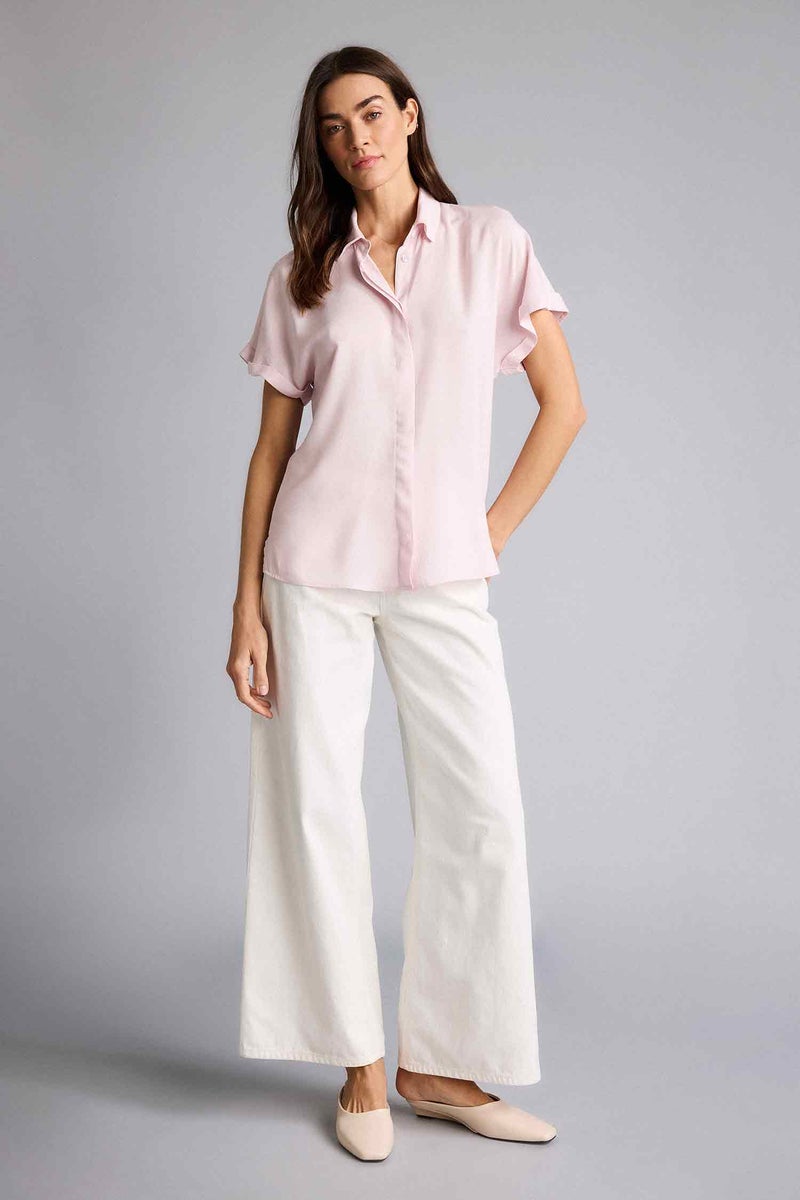 DeFacto Pink Woman Regular Fit Shirt Collar Short Sleeve Shirt Casual - Image 2