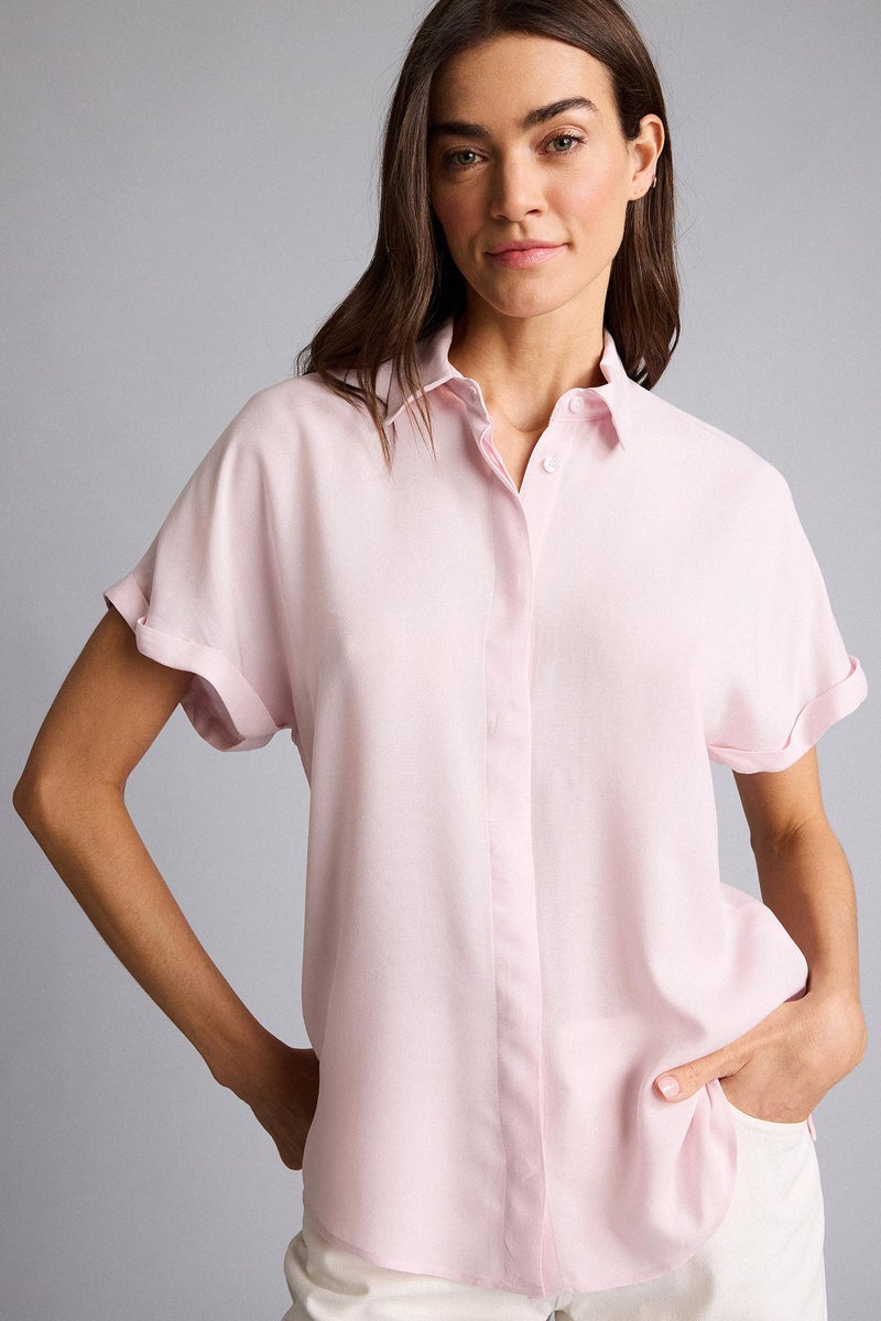DeFacto Pink Woman Regular Fit Shirt Collar Short Sleeve Shirt Casual - Image 1