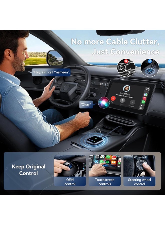 كيبول محول CarPlay لاسلكي لجهاز iPhone وAndroid، يحول المحول السلكي إلى لاسلكي، سهل التشغيل، تحكم سيارات ثابت مع زمن استجابة منخفض للسيارات المزودة بـ Carplay مدمج. - Image 5