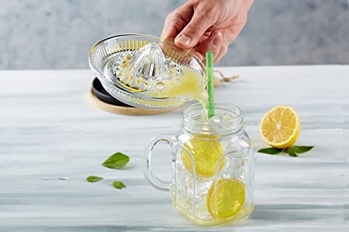 DUHALINE Lemon Squeezer, Portable Citrus Juicer, Crystal Reamer Manual Juicer with Handle and Spout for Fresh Juice, Lime Orange, Heavy Clear Glass - Image 4