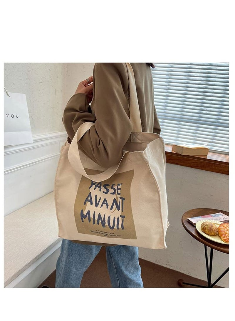حقيبة قماشية أنيقة قابلة لإعادة الاستخدام للنساء والفتيات - تصميم بسحاب مع نقشة كلمات عصرية، مثالية للتسوق والمدرسة والمكتبة (14.5 × 13.5 بوصة) - Image 2