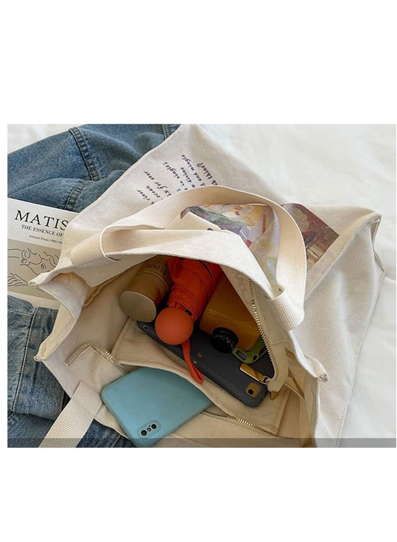 حقيبة قماشية أنيقة قابلة لإعادة الاستخدام للنساء والفتيات - تصميم بسحاب مع نقشة كلمات عصرية، مثالية للتسوق والمدرسة والمكتبة (14.5 × 13.5 بوصة) - Image 4